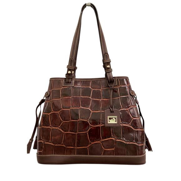 NWT Dooney &Bourke Purse Women’s 1Size Double Strap Tassels Croc Embossed Brown - Picture 3 of 11